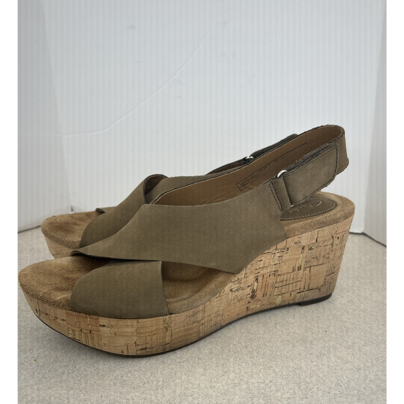 Womens Clark Caslynn Shae Wedge Sandal Tan Size 9 Open Toe Cross Strap Ankle - Picture 3 of 9